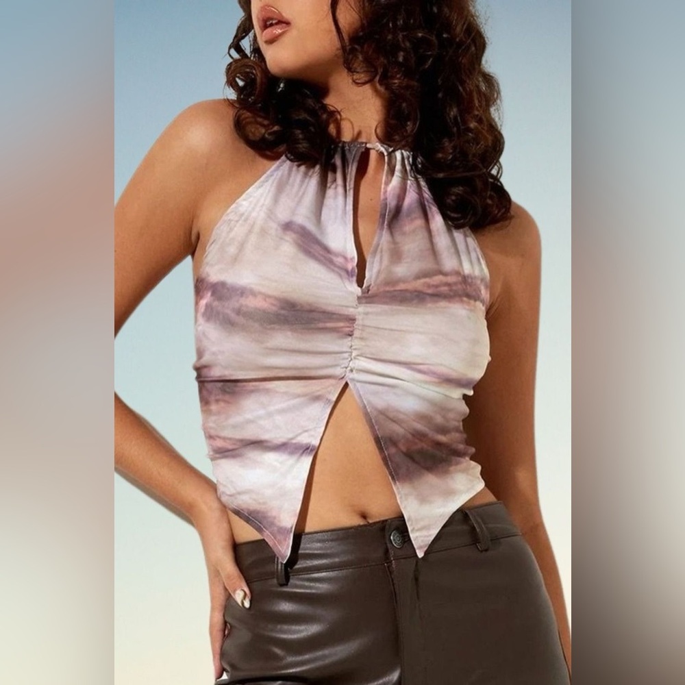 Motel Rocks “Octa Sands” Ruched Crop Tank Top Y2K